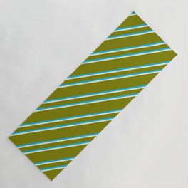 [ Thumbnail: Green, Deep Sky Blue & Beige Colored Striped/Lined Pattern Yoga Mat ]