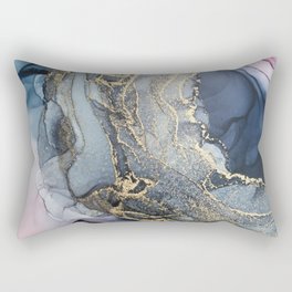 Blush, Payne's Gray and Gold Metallic Abstract Rectangular Pillow