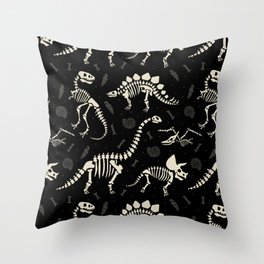 Dinosaur Fossils on Black Throw Pillow