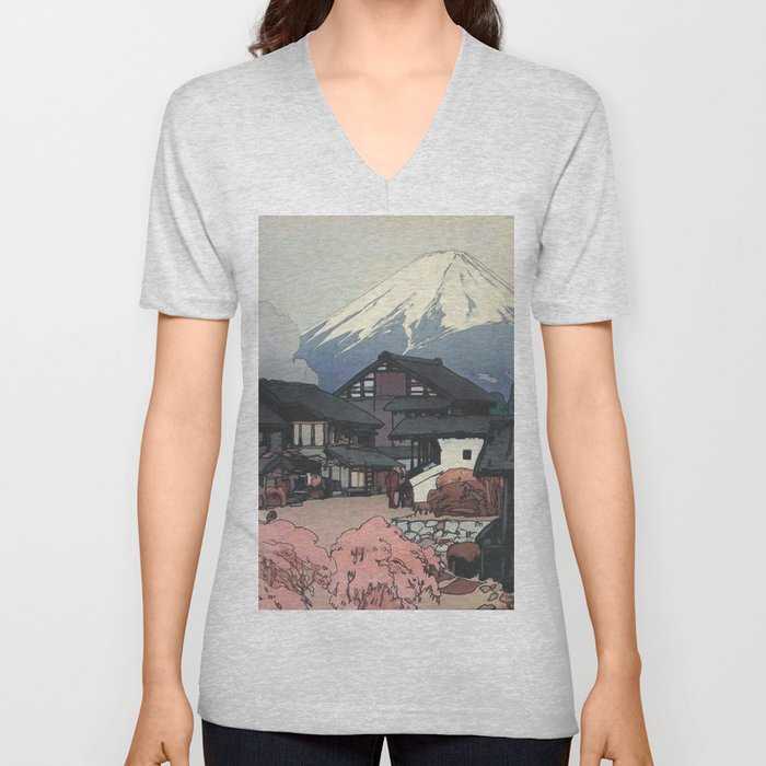 Japanese Woodblock art Fuji from Funatsu 1928 Yoshida Hiroshi V Neck T Shirt