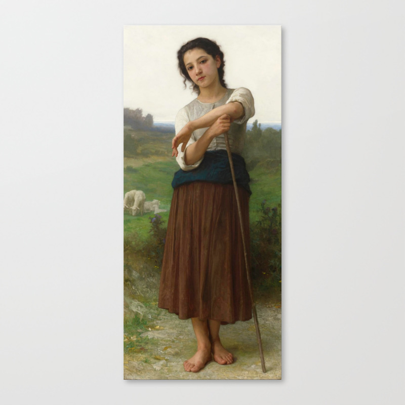 YOUNG WOMAN SHEPHERDESS GIRL WITH CANE PAINTING BOUGUEREAU ART REAL CANVAS PRINT