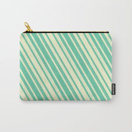 [ Thumbnail: Light Yellow & Aquamarine Colored Lined Pattern Carry-All Pouch ]