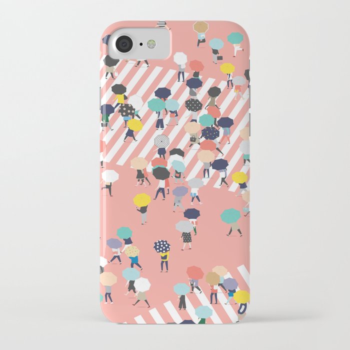 crossing the street on a rainy day iphone case