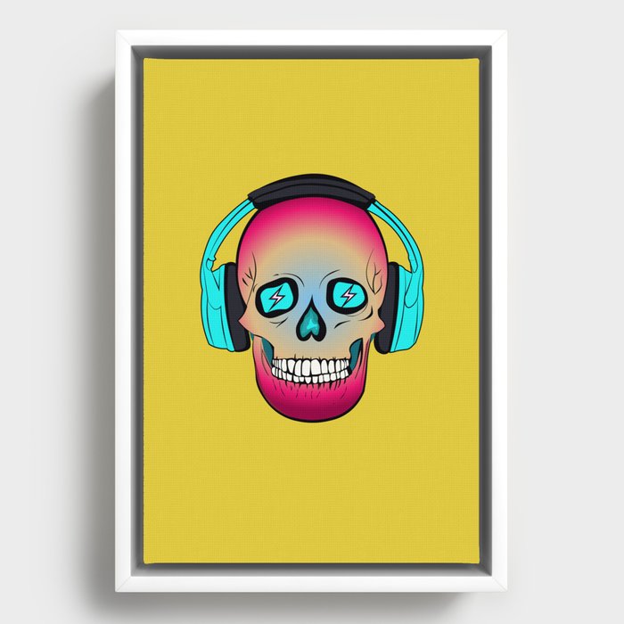 cyber skull charged rock skull with headphones Framed Canvas