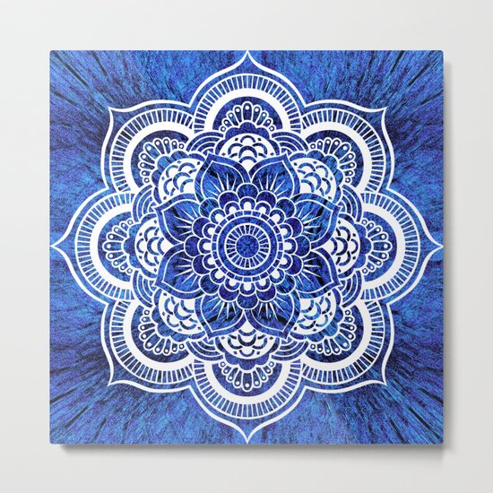 Mandala Blue Colorburst Metal Print
