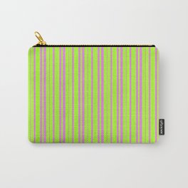 [ Thumbnail: Light Green & Violet Colored Pattern of Stripes Carry-All Pouch ]