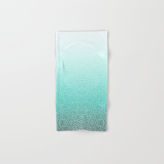 Ombre turquoise blue and white swirls doodles Hand & Bath Towel