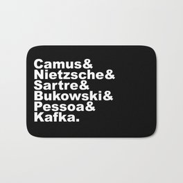 Camus& Nietzsche& Sartre& Bukowski& Pessoa& Kafka. White on Black Bath Mat | Black and White, Typography 