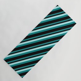 [ Thumbnail: Turquoise, Teal & Black Colored Pattern of Stripes Yoga Mat ]