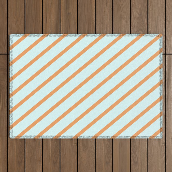 Brown and Light Cyan Colored Lines Pattern Outdoor Rug