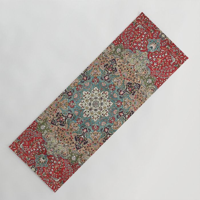 Antique Red Blue Black Persian Carpet Print Yoga Mat by Vicky