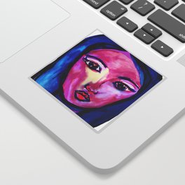 The Girl With the Blue Hair-Portrait of  Face Sticker