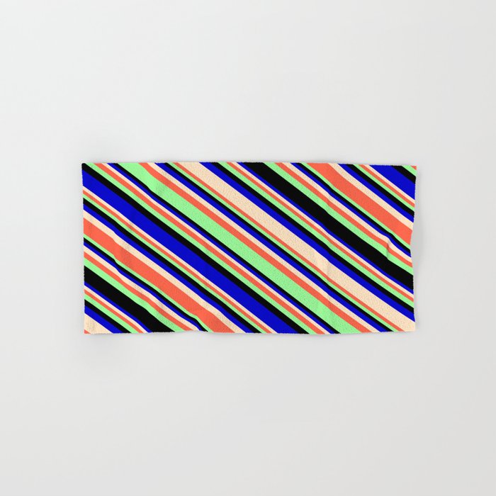 Eye-catching Blue, Bisque, Red, Green, and Black Colored Lines/Stripes Pattern Hand & Bath Towel