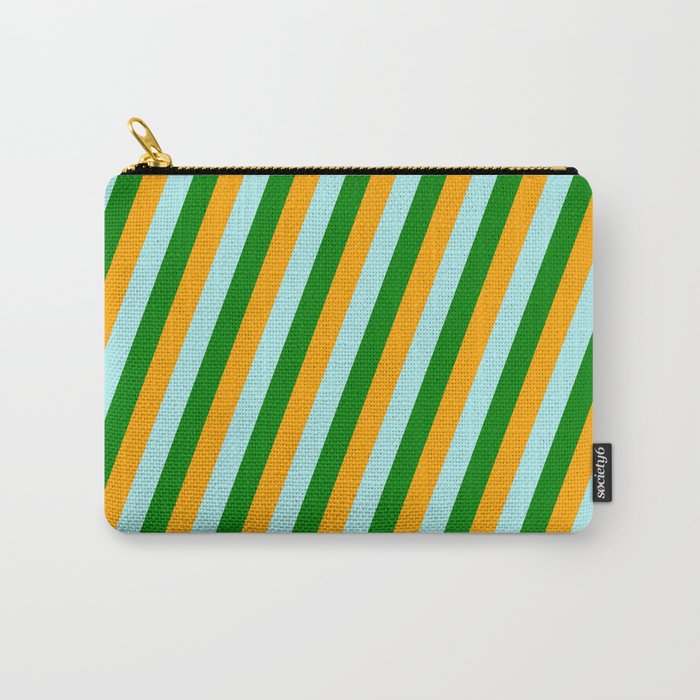 Orange, Turquoise, and Green Colored Lined Pattern Carry-All Pouch