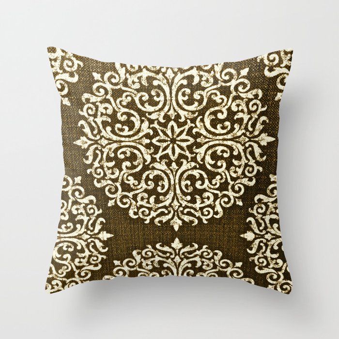 Damask Brown And Beige Fleur De Lis Paisley Vintage Pattern Throw Pillow By Saundramyles Society6