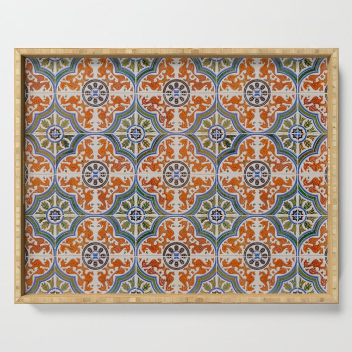 Talavera Tile, Azulejo Print Mosaic Pattern Serving Tray