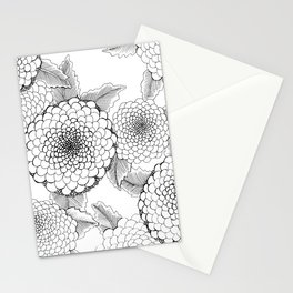 not quite dahlias in thin black line Stationery Cards
