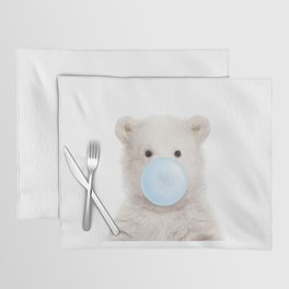 Baby Polar Bear Blowing Blue Bubble Gum, Kids, Baby Boy, Baby Animals Art Print by Synplus Placemat