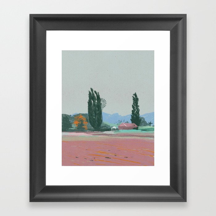 Pink Field Windmill Framed Art Print