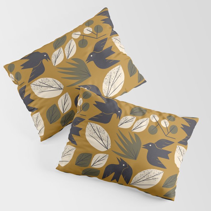 Birds and Leaves Grid Pillow Sham