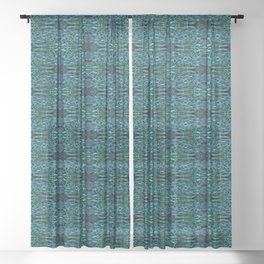 Liquid Light Series 66 ~ Blue & Green Abstract Fractal Pattern Sheer Curtain