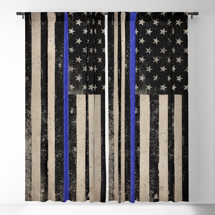 Thin Blue Line Police Flag First Responder USA Hero Blackout Curtain