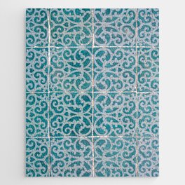 Vintage teal blue azulejos art print - Lisbon retro tiles- travel photography Jigsaw Puzzle