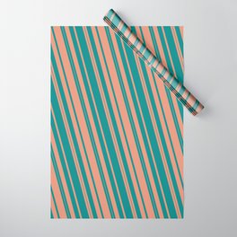 [ Thumbnail: Dark Cyan and Dark Salmon Colored Lined/Striped Pattern Wrapping Paper ]