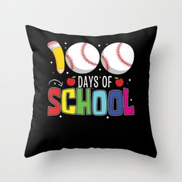 Days Of School 100th Day 100 Softball Baseball Throw Pillow