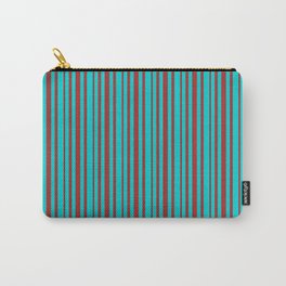 [ Thumbnail: Dark Turquoise and Brown Colored Pattern of Stripes Carry-All Pouch ]