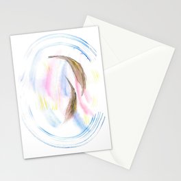 Flying brown feathers in a light blue circle with sunny lines Stationery Card