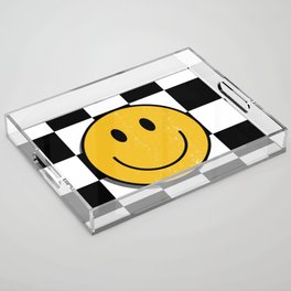 Smiley Face with Black and White Chessboard Background Acrylic Tray