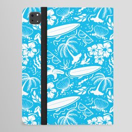 Turquoise and White Surfing Summer Beach Objects Seamless Pattern iPad Folio Case