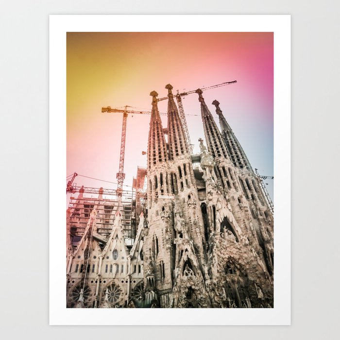 Rainbow Sky Vintage Sagrada Familia in Barcelona Spain Art Print by ...