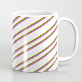 [ Thumbnail: White, Green & Orchid Colored Pattern of Stripes Coffee Mug ]