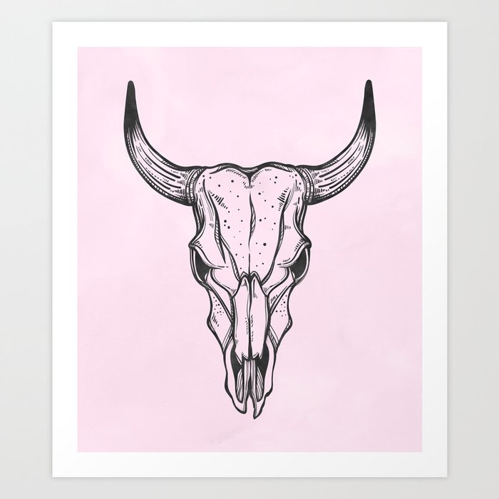 Southwest Skull Black on Pink Art Print