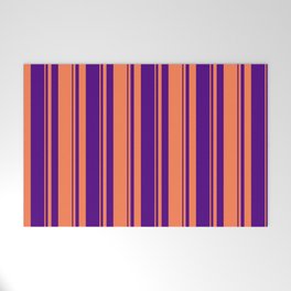 [ Thumbnail: Indigo and Coral Colored Lined Pattern Welcome Mat ]