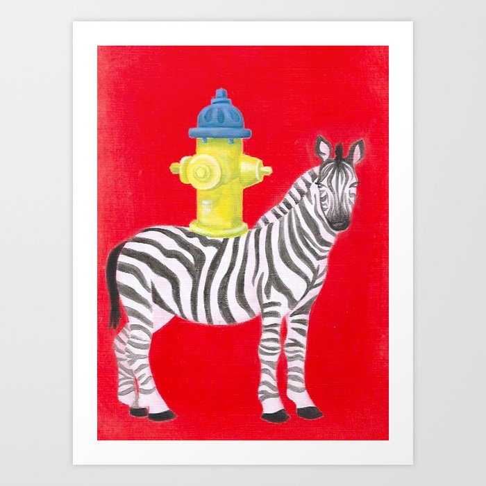 Hydrant riding a Zebra Art Print