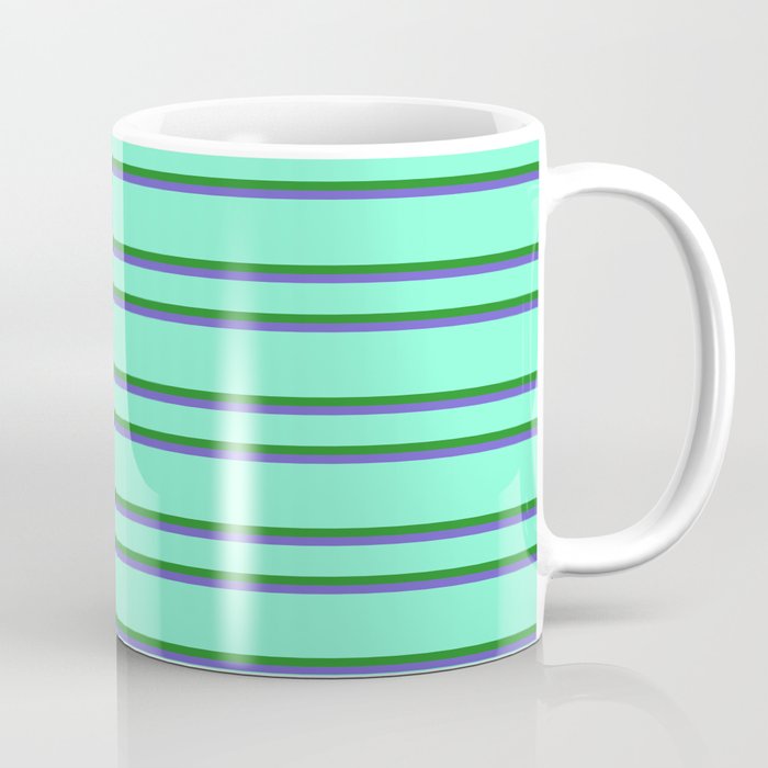 Aquamarine, Forest Green, and Slate Blue Colored Lined Pattern Coffee Mug