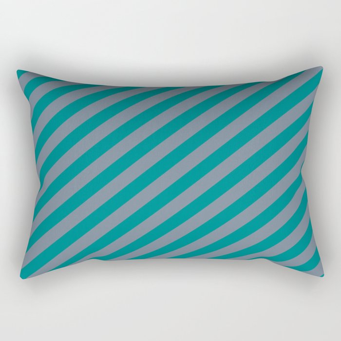 Teal and Slate Gray Colored Striped Pattern Rectangular Pillow