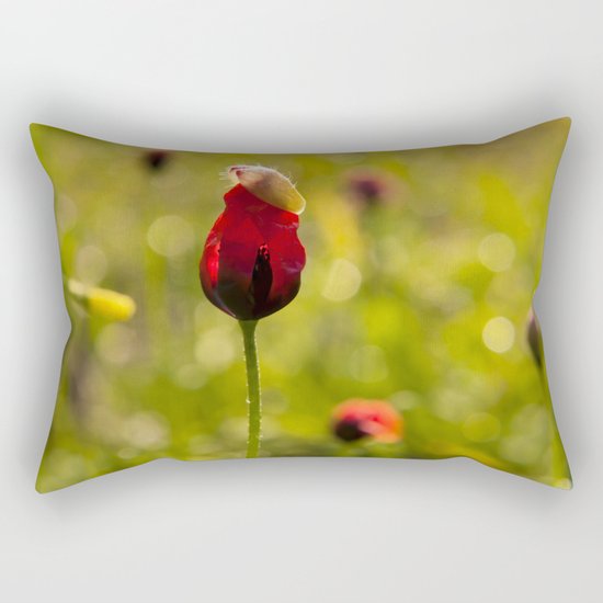 Poppy Flower Floral Blossom in a field Rectangular Pillow
