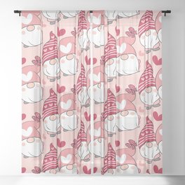 Cute Valentines Day Heart Gnome Lover Sheer Curtain