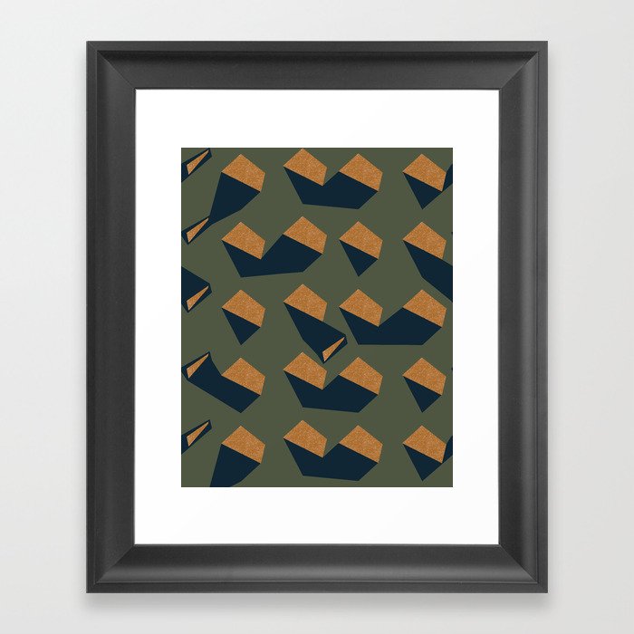 Forms No. 1 (Autumn Forest), colourful geometric pattern, mid century modern, green Framed Art Print