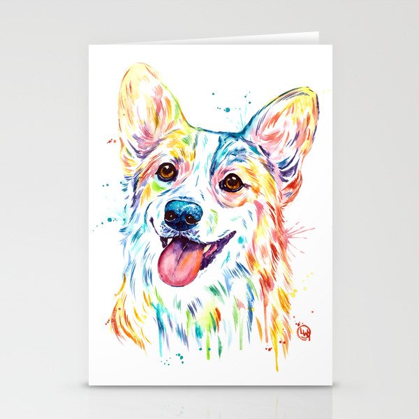 Corgi Colorful Watercolor Pet Portrait Painting Stationery Cards