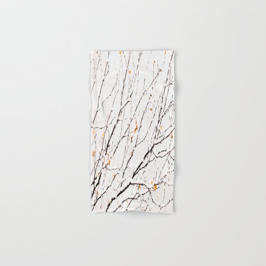 Snowy birch twigs and leaves Hand & Bath Towel