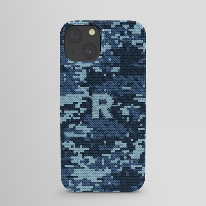 Personalized R Letter on Blue Military Camouflage Air Force Design, Veterans Day Gift / Valentine Gift / Military Anniversary Gift / Army Birthday Gift iPhone Case iPhone Case