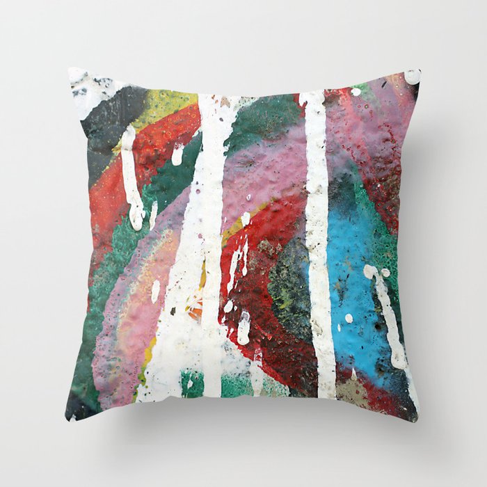 White color dripping over colorful vivid brushstrokes background texture Throw Pillow