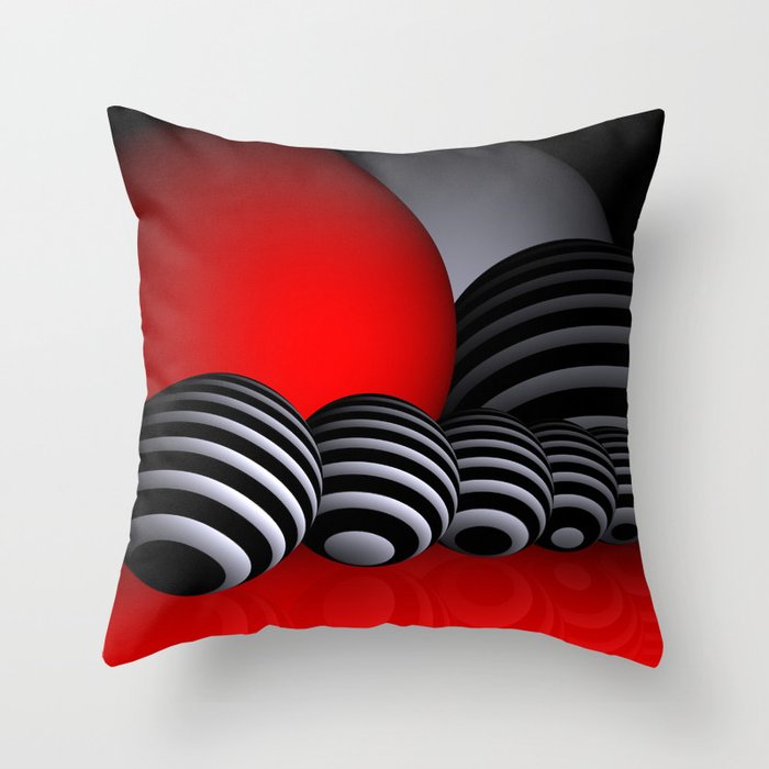 round and red and white and black Throw Pillow
