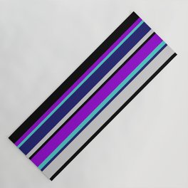 [ Thumbnail: Colorful Dark Violet, Turquoise, Midnight Blue, Light Gray & Black Colored Striped/Lined Pattern Yoga Mat ]