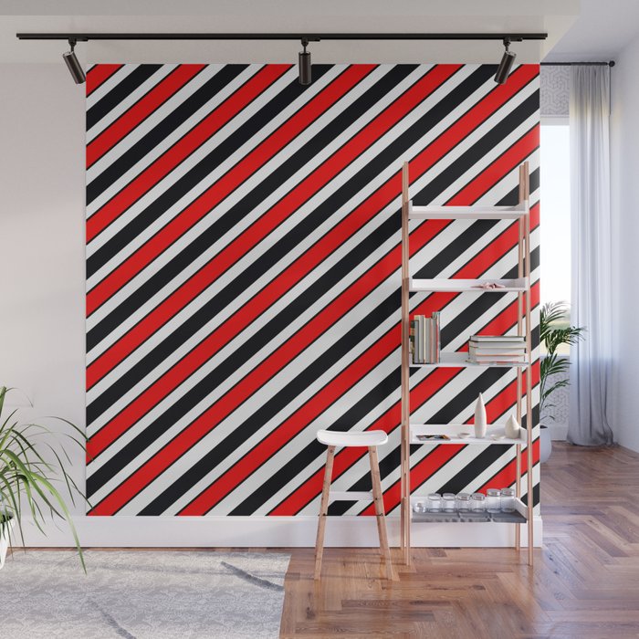 TEAM COLORS 1…Black red white diagonal stripe Wall Mural
